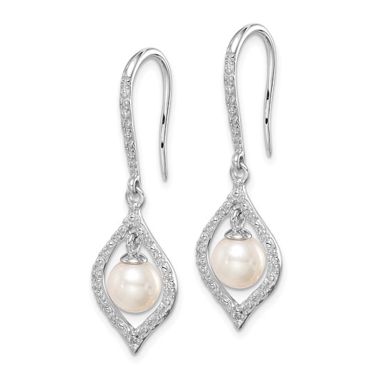 Pearl and Diamond Silver Dangle Earring