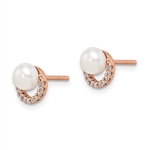 Pearl Diamond Rose Plated Silver Earrings