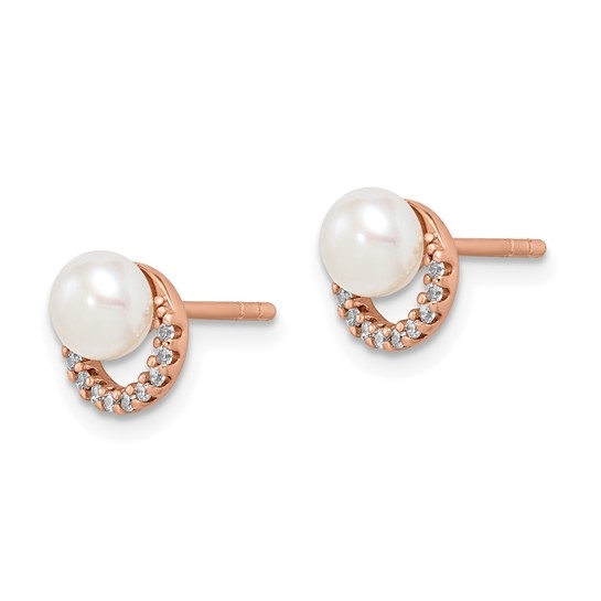 Pearl Diamond Rose Plated Silver Earrings