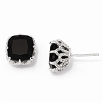 Diamond Essence Designer Basket Setting Studs With Cushion Cut Onyx Essence Set In 8 Prongs In Platinum Plated Sterling Silver.
Approx Length 12mm ,Width 12mm And Thickness 8mm.
Earring Closure: Post & Push Back.