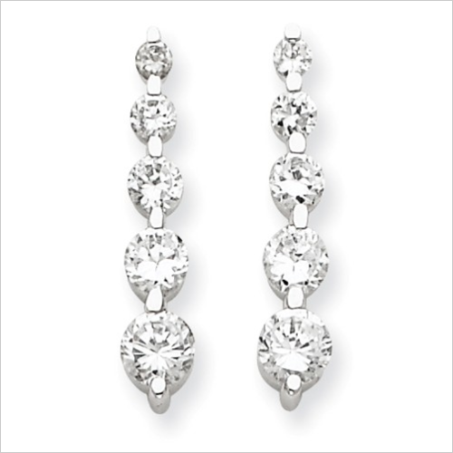 Diamond Essence Drop Earring with graduating round brilliant stones, 0.80 Ct.T.W. set in Platinum Plated Sterling Silver. Length 21mm and width 4mm.