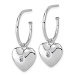 Pave Set Heart Post C-Hoop Earrings with Diamond Essence Melee in Platium Plated Sterling Silver