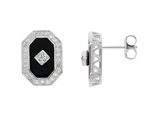 An extraordinary designer stud earrings with artificial onyx diamond and round brilliant diamond by Diamond Essence set in platinum plated sterling silver 7 Cts.t.w.
