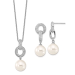 Diamond Essence Pearl Set with Round Brilliant Melee, 2 Cts.t.w. set in Platinum Plated Sterling Silver.