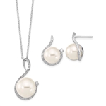 Diamond Essence  Pearl Set with Round Brilliant Melee, 1 Cts.t.w. set in Platinum Plated Sterling Silver.