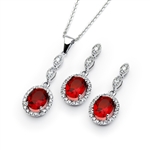 A marvelous pair of the four-prong set designer earring-pendant duo for women with oval-cut Ruby Diamond by Diamond Essence set in platinum-plated sterling silver. 5.0 Cts.t.w.