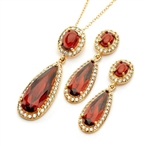 Diamond Essence Garnet Earring and Pendant set, 13.50 Cts.T.W.