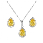 Diamond Essence Canary Earring and Pendant set, 3.75 Cts.T.W.In Platinum Plated Sterling Silver.
