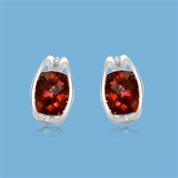 Diamond Essence Earrings with Rectangular Cushion cut Garnet, 5.0 Cts. T.W. set in Platinum Plated Sterling Silver.