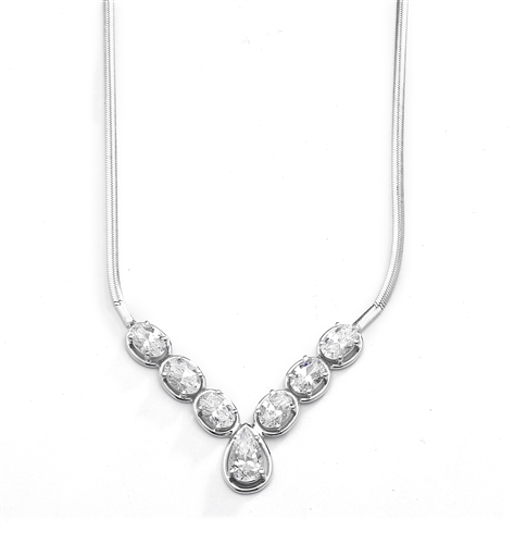 Classic combination of Diamond Essence Oval cut and Pear cut stones set in Platinum Plated Sterling Silver. Necklace suitable for  any occasion.