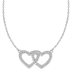 Heart In Heart with 16" long attached chain, 0.50 ct. t.w. of Diamond Essence Round Brilliant Stones in Platinum Plated Sterling Silver.