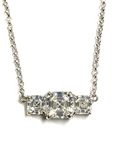Beautiful Trio Necklace with Diamond Essence Asscher cut Stones set in four prongs,Platinum Plated Sterling Silver, 3.5 cts.t.w. 2 carat in the center and 0.75 ct. on each side.