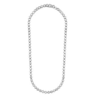 Tourney - Wonderful Tennis Necklace, 17 Cts. T.W. with Bezel Set Round Cut Masterpieces forming a complete - and completely enchanting - circle. set in Platinum Plated Sterling Silver.