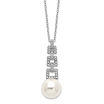 Diamond Essence Round Brilliant Melee and Pearl Pendant, 1.5 Ct.T.W. in Platinum Plated Sterling Silver. Chain Included.