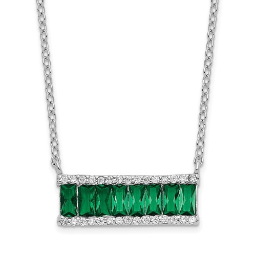 Diamond Essence emerald Necklace, 2  Cts.T.W. in Platinum Plated Sterling Silver.
Length-18"