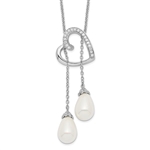 Diamond Essence Heart Shape Pendant with Round stones & pearls, 1.50 cts.t.w. in Platinum Plated Sterling Silver.