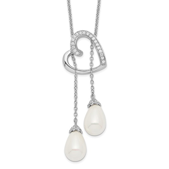 Diamond Essence Heart Shape Pendant with Round stones & pearls, 1.50 cts.t.w. in Platinum Plated Sterling Silver.