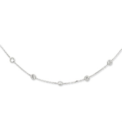Bezel Set Delicate Necklace with Artificial Round Brilliant Diamonds by Diamond Essence set in Sterling Silver