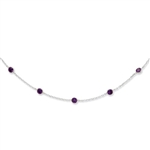 Platinum Plated Sterling Silver necklace with 0.25 ct. each, round  Amethyst Essence stone in delicate setting. 9 stones set at 1 inch gap on 18" long chain. 2.25 cts.t.w.