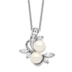 Diamond Essence Round Brilliant Melee, marquise stones and Pearl Pendant, 1.20 Ct.T.W. in Platinum Plated Sterling Silver. Chain Included.