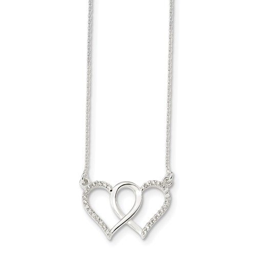 Heart In Heart with 18" long attached chain, 0.50 ct. t.w. of Diamond Essence Round Brilliant Stones in Platinum Plated Sterling Silver.