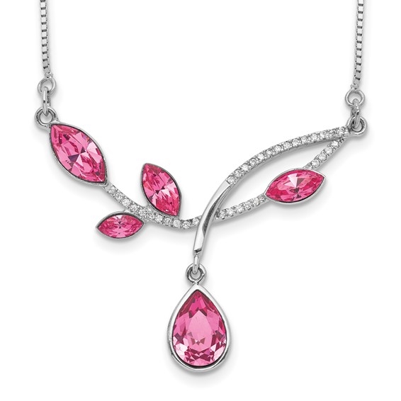 Beautifully crafted Platinum Plated Sterling Silver Necklace with artificial pink marquise and round brilliant stones by Diamond Essence, 2.0 cts.t.w. Wear this beautiful piece for any occasion or night out and add a classic glory to your beauty.