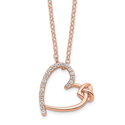 Diamond Essence Heart Shape Pendant with Round  stones, 1.0 cts.t.w. in Rose Plated Sterling Silver.