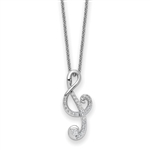 A prong set artificial round brilliant diamonds set on musical note pendant in platinum plated sterling silver. 1.0 Cts.t.w.