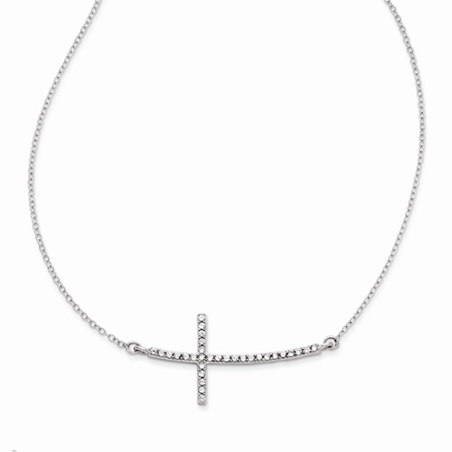 Diamond Essence Sideways Cross Necklace, 1.0 Cts.T.W. in Platinum Plated Sterling Silver. Necklace length 16" with 2" extension.