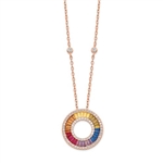Diamond Essence Rose Plated Multi Color Designer Necklace, With Colorful Baguettes and Round Brilliant Melee in Channel setting of Rose Plated Sterling Silver. 5.0 Cts.t.w.
16" length with 2" extension.