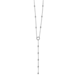 Lariat necklace with artificial brilliant round diamonds 1 Cts.t.w. 2.5mm in bezel set & 21, 1.2 mm round melee in platinum plated sterling silver.