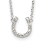 Bring The Luck with this beautiful Horseshoe necklace of Diamond Essence Round Brilliant Melee, 0.50 cts.t.w. set in Platinum Plated Sterling Silver and attached with a 16" long chain with 1" extension.