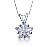 Diamond Essence Star Pendant. 2.5 ct. set in five prongs Platinum Plated Sterling Silver setting.