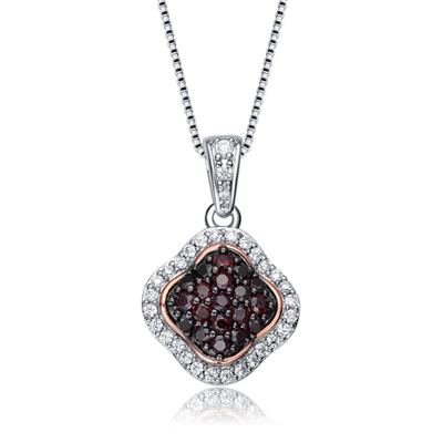 Diamond Essence Spade Pendant With Round Brilliant Diamond Essence And Chocolate Essence Stones, 1.50 Cts.T.W. in Platinum Plated Sterling Silver.