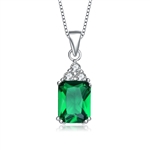 Diamond Essence Pendant With Emerald Cut Emerald Essence Stone And Round Brilliant Melee, 1.75 Cts.T.W. In Platinum Plated Sterling Silver.