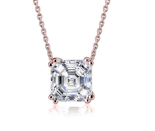 Diamond Essence 3 Cts. Asscher Cut Pendant In Rose Plated Sterling Silver.