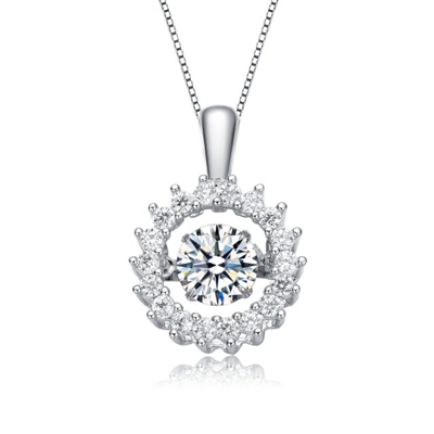 Diamond Essence Designer Wreath Pendant With Round Brilliant Stone, 1.25 Cts.t.w. in Platinum Plated Sterling Silver.