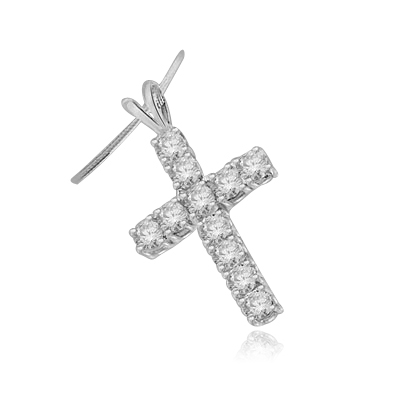 Simulated Round Diamond Silver Cross Pendant