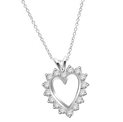 Heart pendant, Diamond Essence round brilliant stones, 3.0 cts.t.w. set in Platinum Plated Sterling Silver.