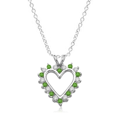 Emerald Essence Heart Pendant - 0.5 Cts. T.W. set in Platinum Plated Sterling Silver.