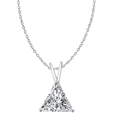 Diamond Essence  Pendant with 1.0 ct Triangle Stone in Platinum Plated Sterling Silver.