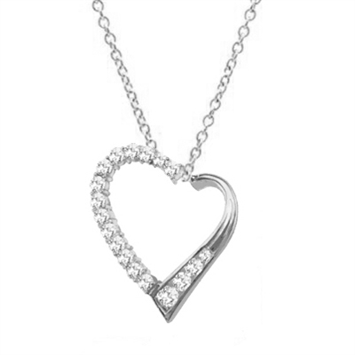 Diamond Essence Heart Shape Pendant with Round and Princess stones, 1.50 cts.t.w. in Platinum Plated Sterling Silver.
