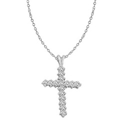 Platinum Plated Sterling Silver Cross Pendant with Round Brilliant Diamond Essence stones, 1.25 Cts.T.W.