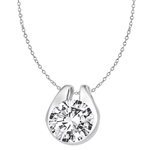 Diamond Essence 2.0 Cts. Round Brilliant Stone set in shell-like bezel setting of Platinum Plated Sterling Silver, makes a delicate Slide Pendant.