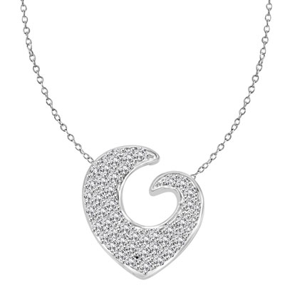 Artistic and Elegant Heart Pendant with Micro Pave Set Diamond Essence accents accentuating your love to the highest! Appx. 2 Cts. T.W. in Platinum Plated Sterling Silver.