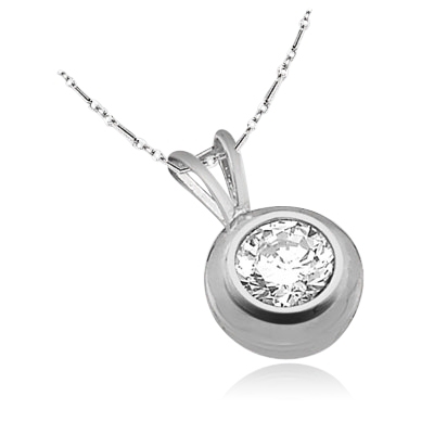 1 ct bezel set round stone silver pendant