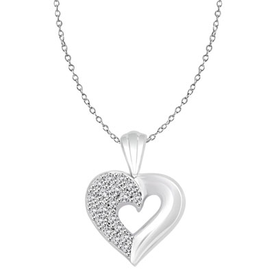 Platinum Plated Over Sterling Silver pave heart pendant, 1.0 cts. t.w.