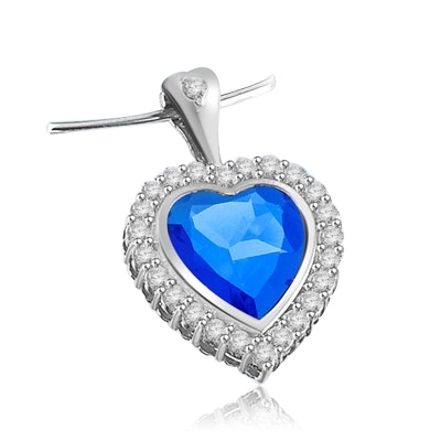 Heart pendant with 7 ct. Sapphire Essence surrounded by Brilliant Melee, 8.0 Cts.T.W in Platinum Plated Sterling Silver. .