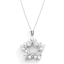 Platinum Plated Sterling Silver star pendant with twenty round brilliant Diamond Essence melee in prong setting to shine starbright day or night. 0.80 cts.t.w.