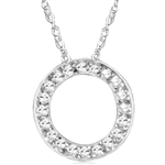 An endless journey.  Platinum plated sterling silver, circular pendant showing off Round Brilliant Diamond Essence stones, 2.5 cts.t.w. on 18" length chain. Free Silver Chain Included.